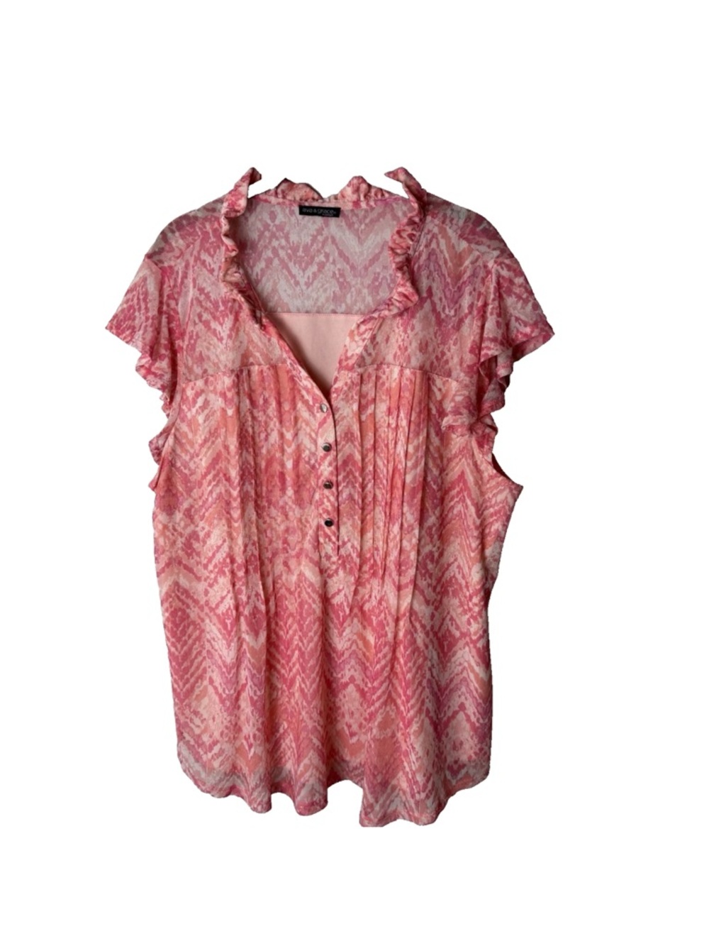 Ava & Grace Blouse Plus Size 1X Top Short Cap Sleeves Lined Stretch Pink Peach